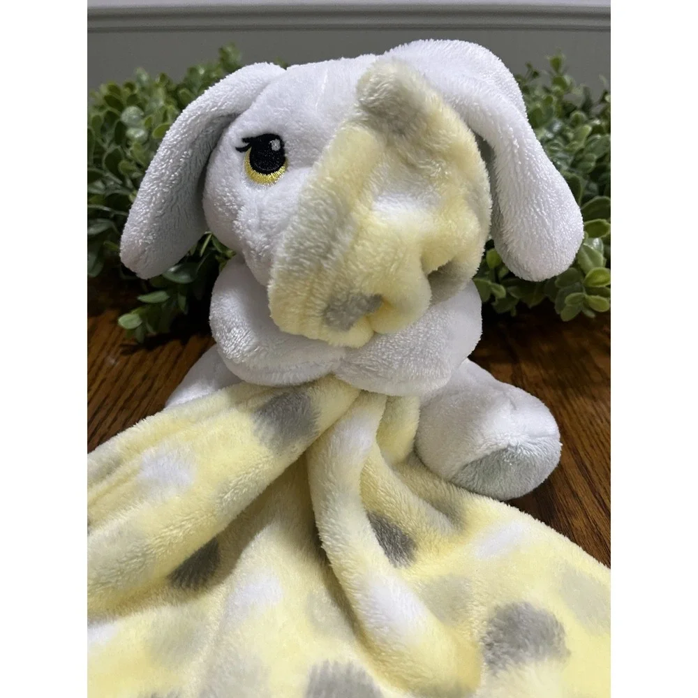 Little Beginnings Plush Lovey Puppy Dog Security Blanket White Yellow Gray Dots
